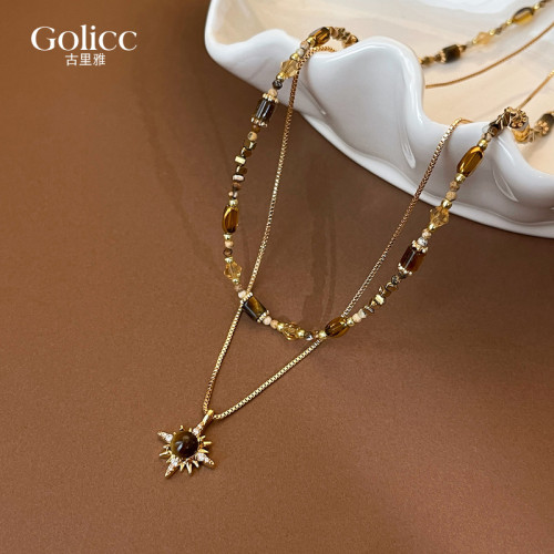 金色虎眼石雙層曡戴項鍊女2026新款毛衣鏈高級感輕奢小衆精緻配飾