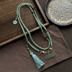 國風新中式串珠斜背手機鏈復古配漢服旗袍高級感防丟可背手機掛釦