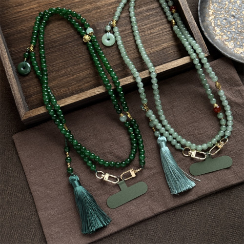 國風新中式串珠斜背手機鏈復古配漢服旗袍高級感防丟可背手機掛釦