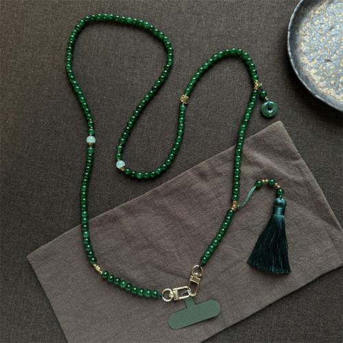 國風新中式串珠斜背手機鏈復古配漢服旗袍高級感防丟可背手機掛釦