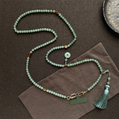 國風新中式串珠斜背手機鏈復古配漢服旗袍高級感防丟可背手機掛釦