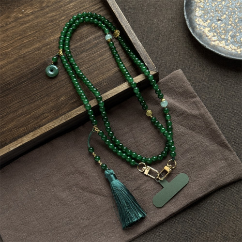 國風新中式串珠斜背手機鏈復古配漢服旗袍高級感防丟可背手機掛釦