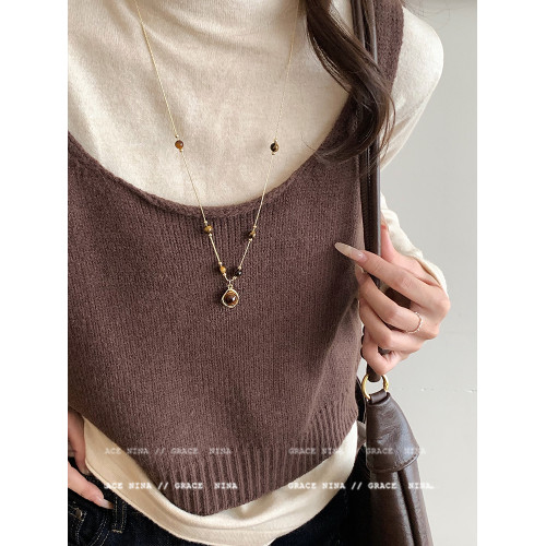 長款虎眼石吊墜毛衣鏈項鍊女秋冬配飾復古美拉德高級感2026新款