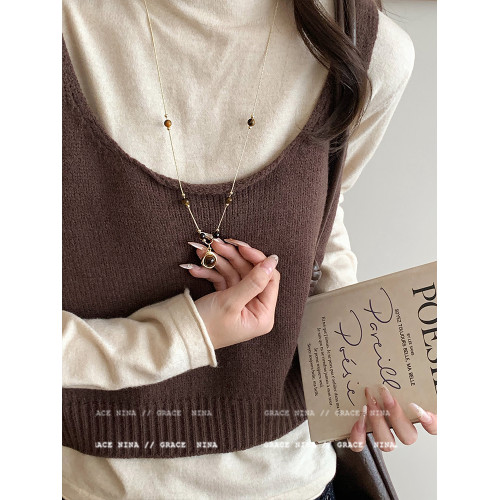 長款虎眼石吊墜毛衣鏈項鍊女秋冬配飾復古美拉德高級感2026新款