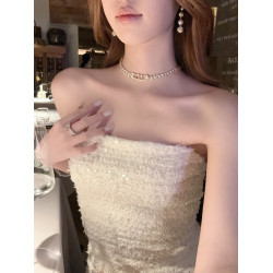 【蜜桃茶】奧莉千金 閃鑽麥穗CD字母choker項鍊套裝高級禮服配飾