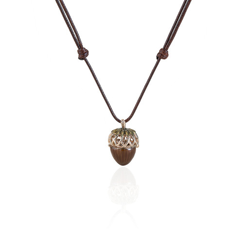 AJIDOU阿吉豆森林來信系列可愛棕色橡果吊墜可調節設計毛衣鏈項鍊