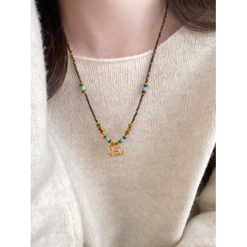 咖色串珠美拉德小馬項鍊女2026新款輕奢高級鎖骨鍊小衆復古毛衣鏈