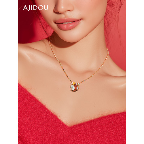 AJIDOU阿吉豆項鍊女本命年馬上有福鎖骨鍊多巴胺配飾品輕奢毛衣鏈