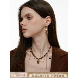 SUMIYAKI 虎瞳系列 虎眼石項鍊復古流蘇鎖骨鍊美拉德高級毛衣鏈女