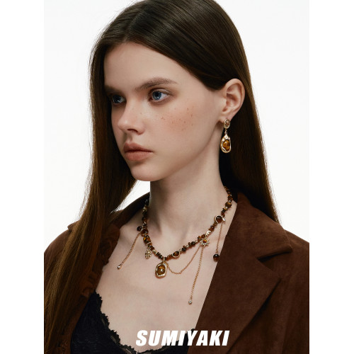 SUMIYAKI 虎瞳系列 虎眼石項鍊復古流蘇鎖骨鍊美拉德高級毛衣鏈女