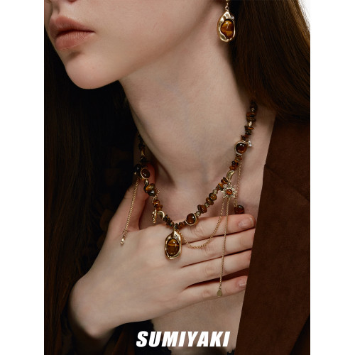 SUMIYAKI 虎瞳系列 虎眼石項鍊復古流蘇鎖骨鍊美拉德高級毛衣鏈女