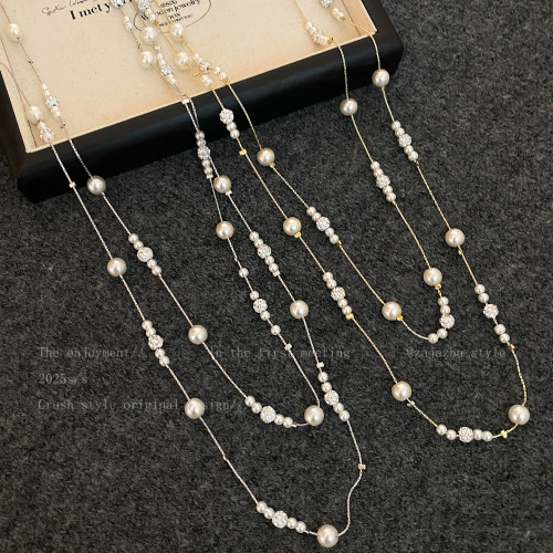 滿天星多層珍珠長款項鍊女輕奢高級曡戴配禮服頸鏈氣質大氣配飾品