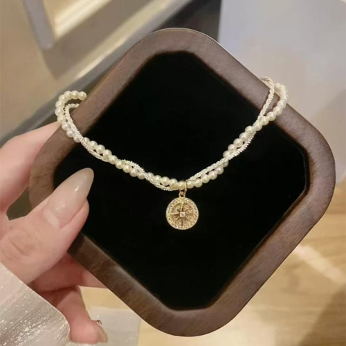 法式雙層施家珍珠滿天星麻花項鍊千金感八芒星羅盤鎖骨鍊頸鏈 法式雙層施家珍珠滿天星麻花項鍊千金感八芒星羅盤鎖骨鍊頸鏈