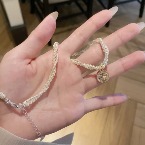 法式雙層施家珍珠滿天星麻花項鍊千金感八芒星羅盤鎖骨鍊頸鏈 法式雙層施家珍珠滿天星麻花項鍊千金感八芒星羅盤鎖骨鍊頸鏈