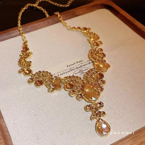 千金琉璃~超閃金色水滴高級感項鍊貴氣誇張生日新娘晚宴禮服配飾