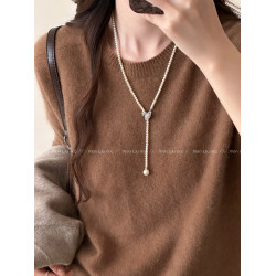 施家珍珠土星項鍊女長款小衆高級感氣質大氣抽拉毛衣鏈個性配飾