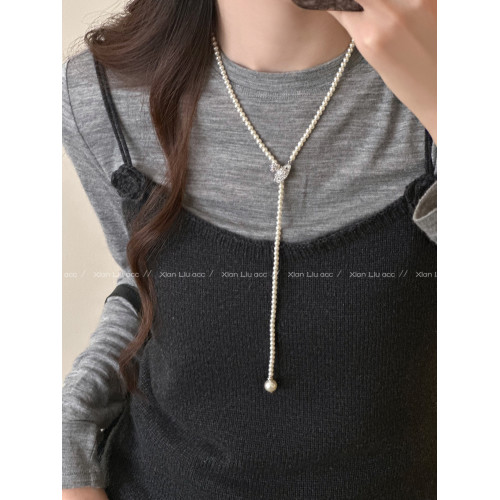 施家珍珠土星項鍊女長款小衆高級感氣質大氣抽拉毛衣鏈個性配飾