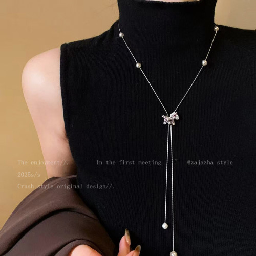 馬上好運~珍珠鋯石小馬項鍊女小衆設計長款毛衣鏈輕奢高級感配飾