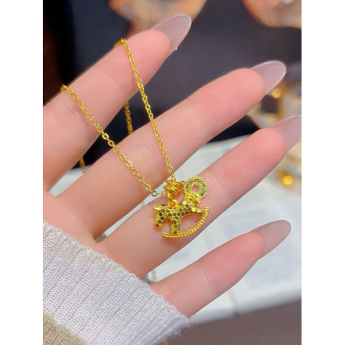 沙金爆閃碎冰冰馬上有錢金色木馬項鍊小馬銅錢手鏈曡戴高級鎖骨鍊