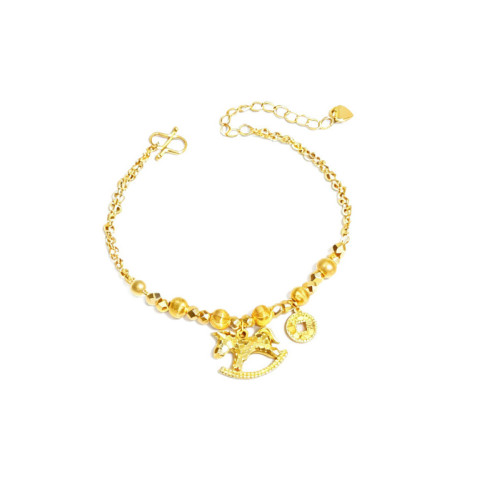 沙金爆閃碎冰冰馬上有錢金色木馬項鍊小馬銅錢手鏈曡戴高級鎖骨鍊