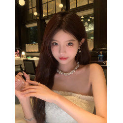 【蜜桃茶】朦朧月光~千金風閃鑽珍珠choker項鍊高級感晚禮服配飾