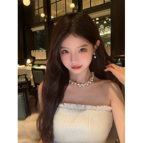 【蜜桃茶】朦朧月光~千金風閃鑽珍珠choker項鍊高級感晚禮服配飾