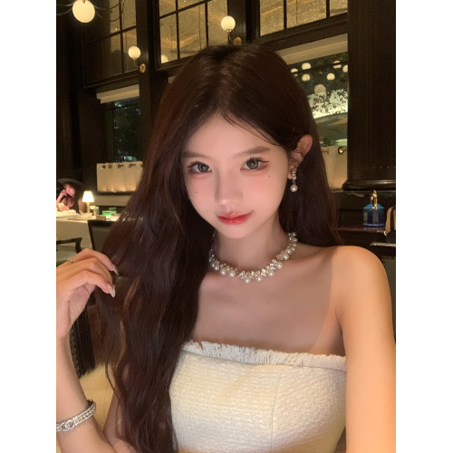 【蜜桃茶】朦朧月光~千金風閃鑽珍珠choker項鍊高級感晚禮服配飾