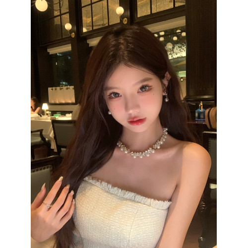 【蜜桃茶】朦朧月光~千金風閃鑽珍珠choker項鍊高級感晚禮服配飾