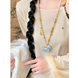 「福你上馬」國風宋錦小馬串珠項鍊女新中式本命年毛衣鏈馬年配飾