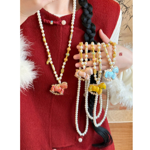 「福你上馬」國風宋錦小馬串珠項鍊女新中式本命年毛衣鏈馬年配飾