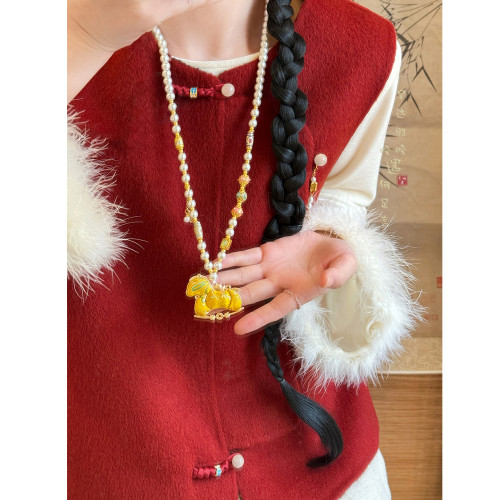 「福你上馬」國風宋錦小馬串珠項鍊女新中式本命年毛衣鏈馬年配飾