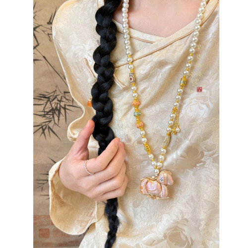 「福你上馬」國風宋錦小馬串珠項鍊女新中式本命年毛衣鏈馬年配飾