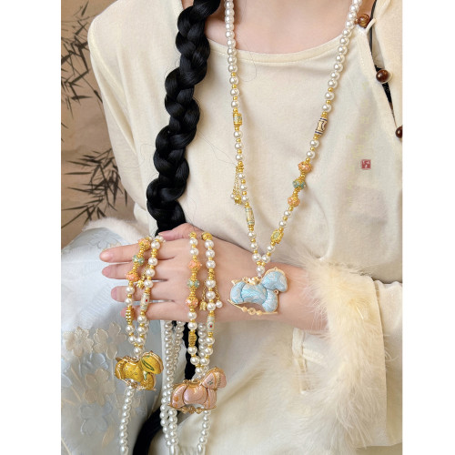 「福你上馬」國風宋錦小馬串珠項鍊女新中式本命年毛衣鏈馬年配飾