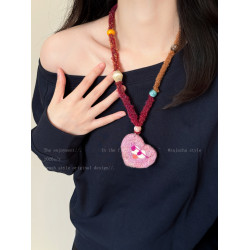 手作日記~搞怪愛心毛絨項鍊女秋冬小衆設計感毛衣鏈掛脖裝飾配飾