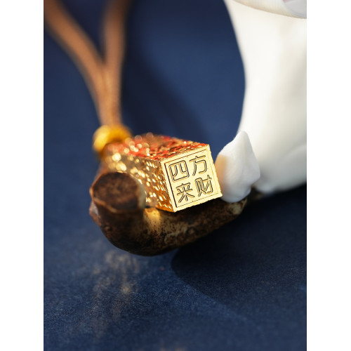 唐珮銅合金布藝項鍊 設計感國潮風碎碎冰四方印項鍊復古時尚飾品