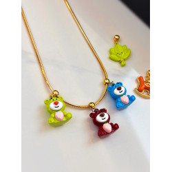 DIY可愛草莓小熊項鍊女款2026新款鎖骨毛衣鏈本命年紅色吊墜配飾