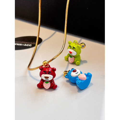 DIY可愛草莓小熊項鍊女款2026新款鎖骨毛衣鏈本命年紅色吊墜配飾