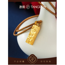 唐珮銅合金布藝項鍊 設計感國潮風碎碎冰四方印項鍊復古時尚飾品