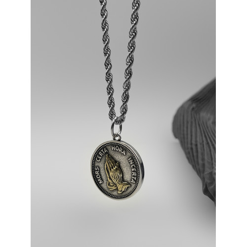 WHYBLUE 祈禱之手項鍊復古男潮個性嘻哈風歐美街頭飾品女潮牌吊墜