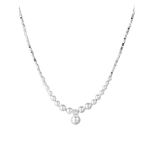 法式碎銀子珍珠款吊墜項鍊秋冬配飾女毛衣鏈輕奢小衆高級感鎖骨鍊