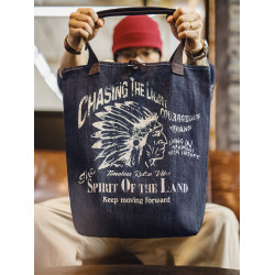 馬登工裝美式復古牛仔大容量托特包丹甯通勤單肩包做舊手提包包男