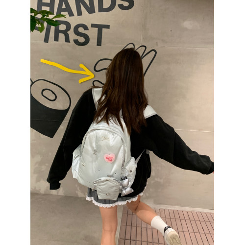 HURIDOM 2025新款原創雙肩包女大容量DIY掛件休閒後後背包銀色小衆