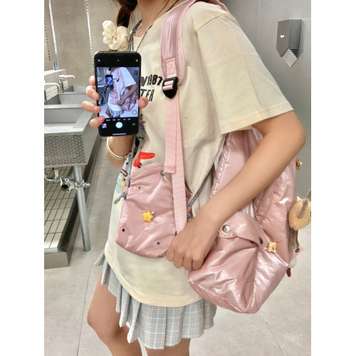 HURIDOM 2025新款原創雙肩包女大容量DIY掛件休閒後後背包銀色小衆