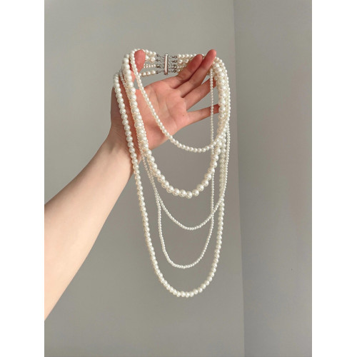 Vintage古著 Multi-layered fashion pearl tassels項鍊