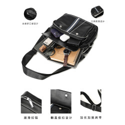 新款男士單肩包 休閒斜後後背包 橫款時尚男生後後背包潮流皮質斜後後背包男包