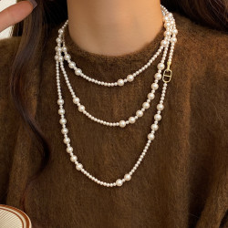 豬鼻子輕奢多層珍珠毛衣項鍊2026新款爆款曡戴秋冬毛衣鏈女媽媽款