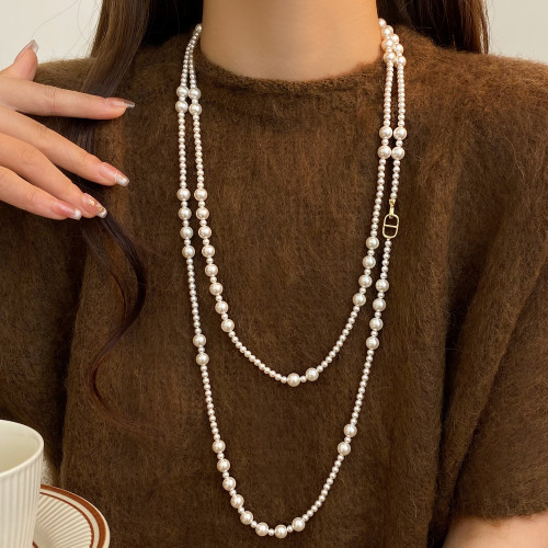 豬鼻子輕奢多層珍珠毛衣項鍊2026新款爆款曡戴秋冬毛衣鏈女媽媽款