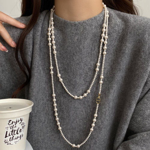 豬鼻子輕奢多層珍珠毛衣項鍊2026新款爆款曡戴秋冬毛衣鏈女媽媽款
