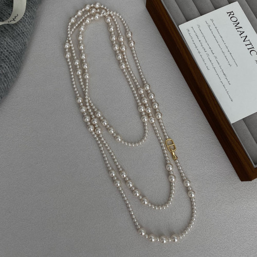 豬鼻子輕奢多層珍珠毛衣項鍊2026新款爆款曡戴秋冬毛衣鏈女媽媽款