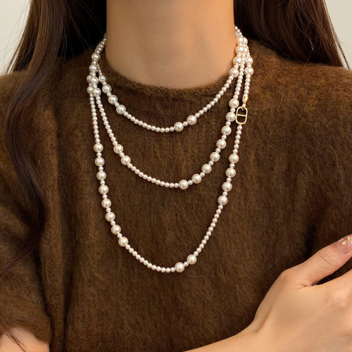 豬鼻子輕奢多層珍珠毛衣項鍊2026新款爆款曡戴秋冬毛衣鏈女媽媽款